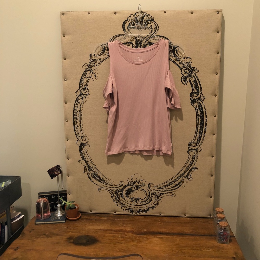 Pink Open Shoulder Top Ribbed
